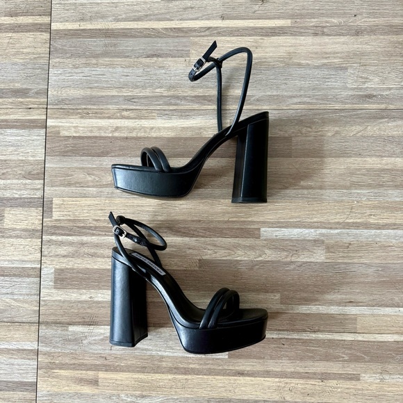 Steve Madden LOFTY Black Leather Platform Block Heels, women’s size 6 - Picture 6 of 8